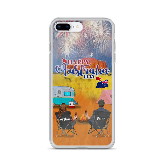 Custom Personalized Camping Happy Australia Day Phone Case - Couple/ Parents With Upto 2 Kids And 2 Pets - Gift Idea For Camping Lover - Case For iPhone And Samsung