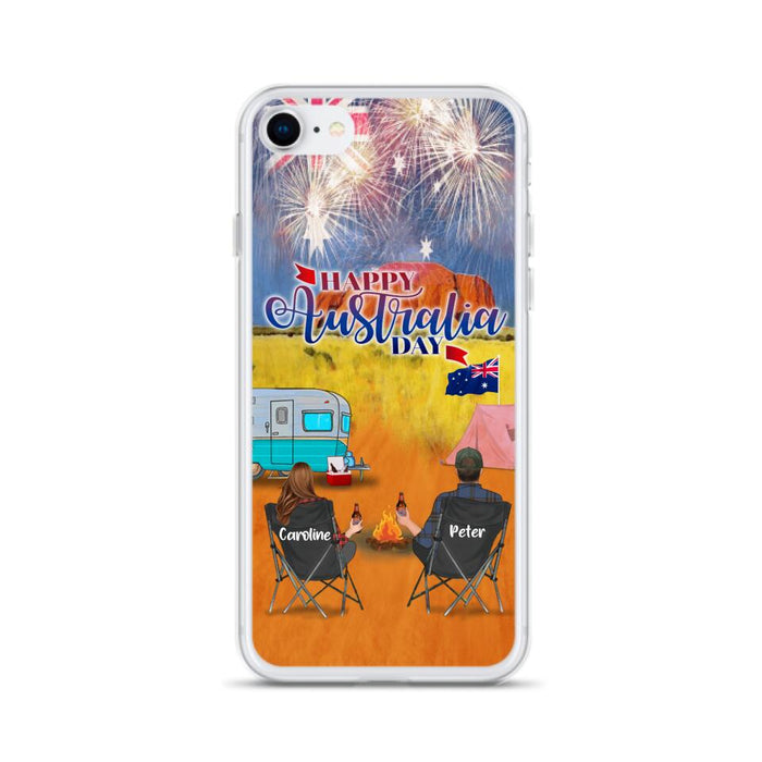 Custom Personalized Camping Happy Australia Day Phone Case - Couple/ Parents With Upto 2 Kids And 2 Pets - Gift Idea For Camping Lover - Case For iPhone And Samsung