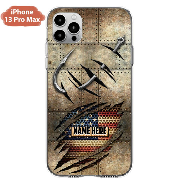 Custom Personalized Fishing America Flag Phone Case - Gift Idea For Fishing Lover - Case For iPhone And Samsung