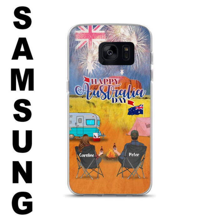 Custom Personalized Camping Happy Australia Day Phone Case - Couple/ Parents With Upto 2 Kids And 2 Pets - Gift Idea For Camping Lover - Case For iPhone And Samsung