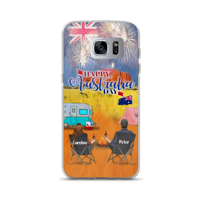 Custom Personalized Camping Happy Australia Day Phone Case - Couple/ Parents With Upto 2 Kids And 2 Pets - Gift Idea For Camping Lover - Case For iPhone And Samsung