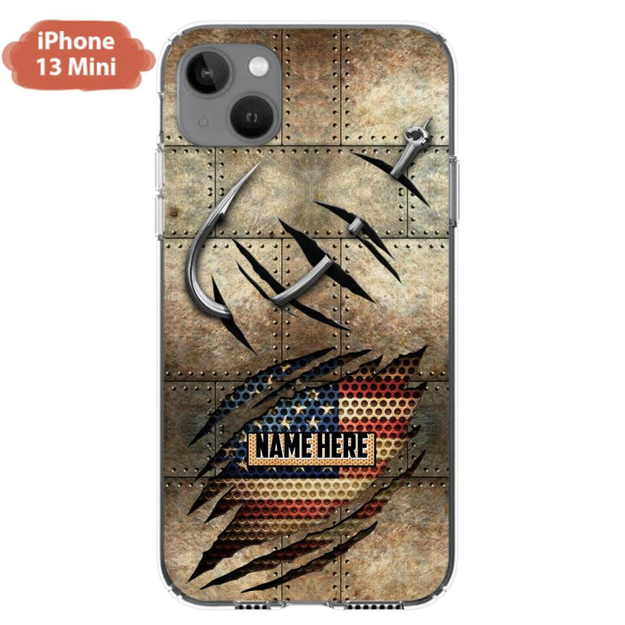 Custom Personalized Fishing America Flag Phone Case - Gift Idea For Fishing Lover - Case For iPhone And Samsung