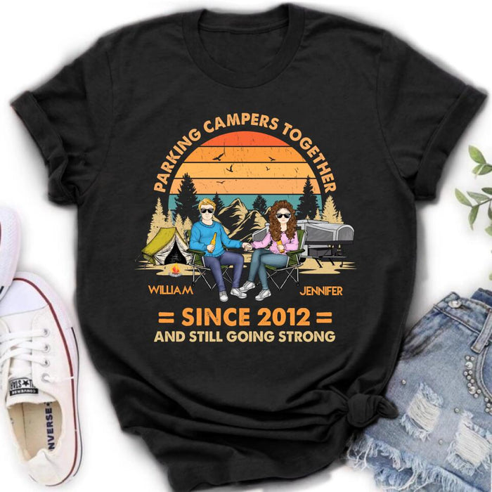 Custom Personalized Camping Couple Holding Hands Shirt/ Hoodie - Gift Idea For Couple/ Camping Lover - Parking Campers Together Since 2012 And Still Going Strong