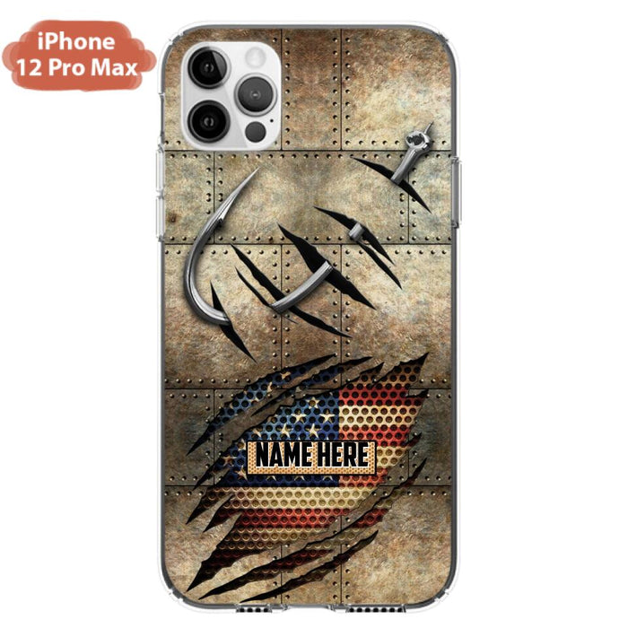 Custom Personalized Fishing America Flag Phone Case - Gift Idea For Fishing Lover - Case For iPhone And Samsung