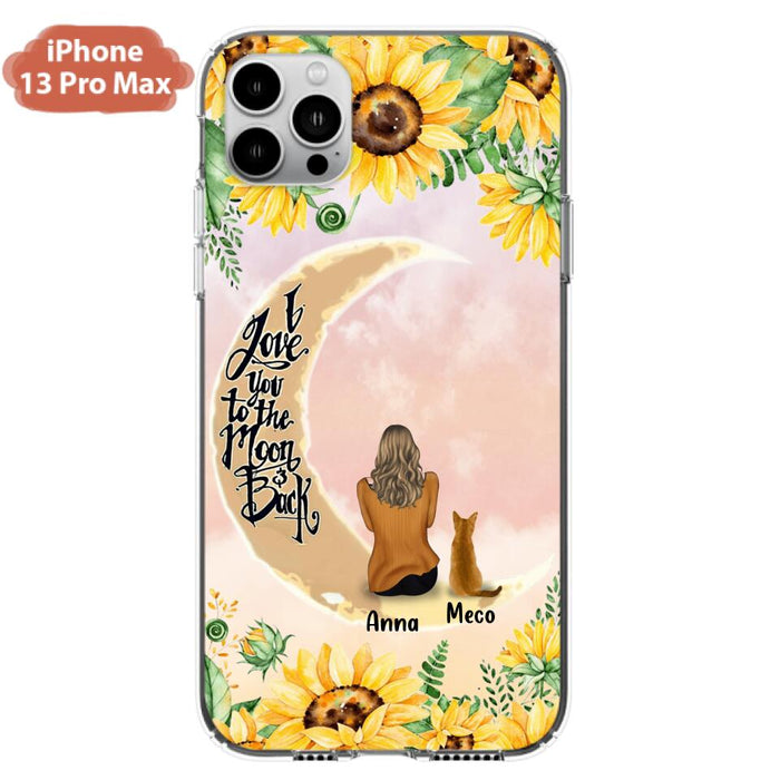 Custom Personalized Cat Sun Flower Phone Case - Upto 6 Cats - Gift Idea For Cat Lover - I Love You To The Moon And Back - Case For iPhone And Samsung