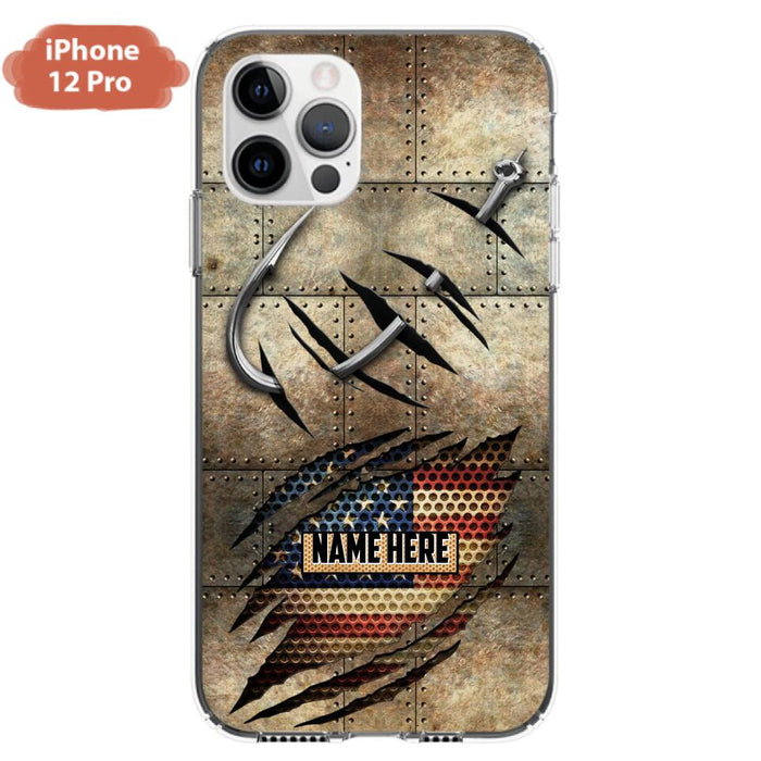 Custom Personalized Fishing America Flag Phone Case - Gift Idea For Fishing Lover - Case For iPhone And Samsung