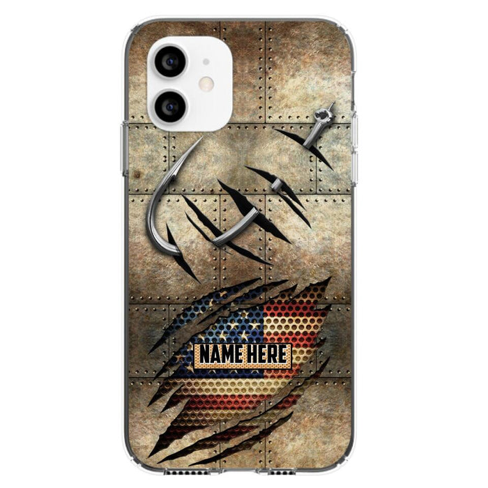 Custom Personalized Fishing America Flag Phone Case - Gift Idea For Fishing Lover - Case For iPhone And Samsung