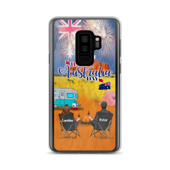 Custom Personalized Camping Happy Australia Day Phone Case - Couple/ Parents With Upto 2 Kids And 2 Pets - Gift Idea For Camping Lover - Case For iPhone And Samsung