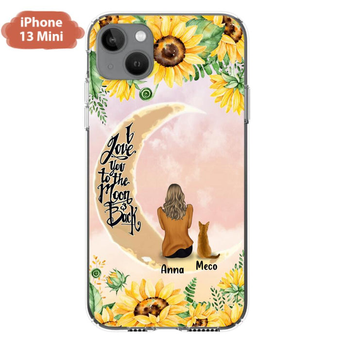 Custom Personalized Cat Sun Flower Phone Case - Upto 6 Cats - Gift Idea For Cat Lover - I Love You To The Moon And Back - Case For iPhone And Samsung