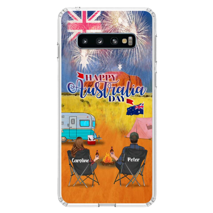 Custom Personalized Camping Happy Australia Day Phone Case - Couple/ Parents With Upto 2 Kids And 2 Pets - Gift Idea For Camping Lover - Case For iPhone And Samsung