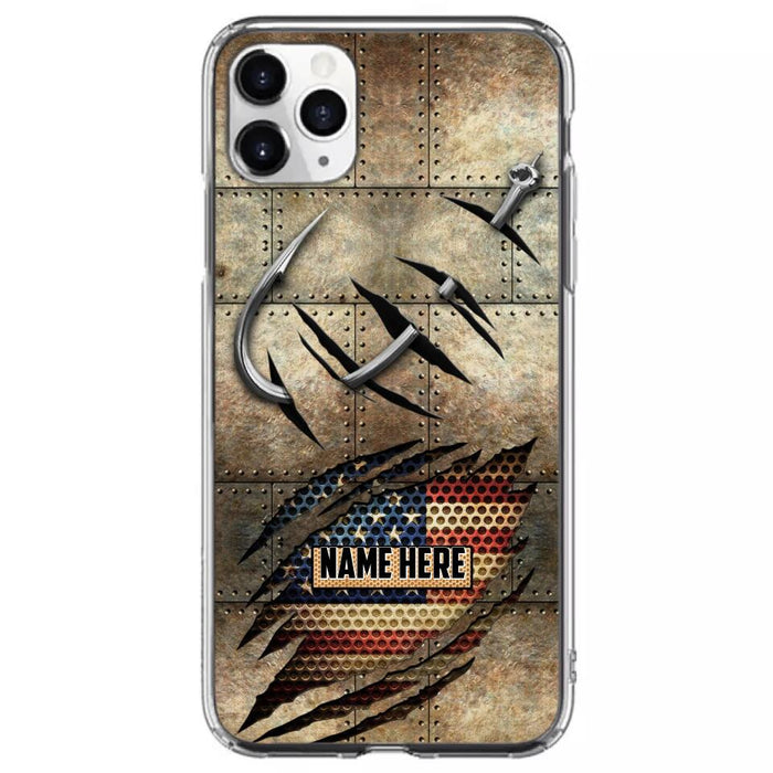 Custom Personalized Fishing America Flag Phone Case - Gift Idea For Fishing Lover - Case For iPhone And Samsung