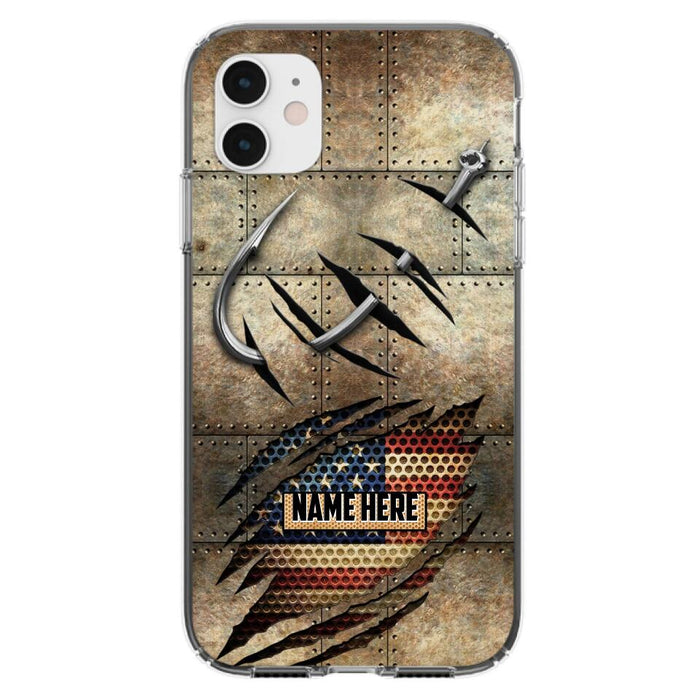 Custom Personalized Fishing America Flag Phone Case - Gift Idea For Fishing Lover - Case For iPhone And Samsung