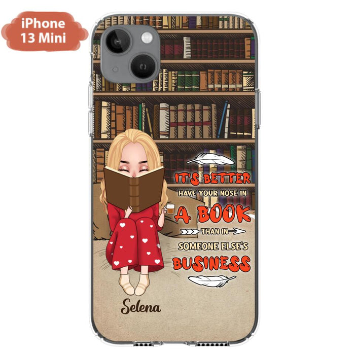 Custom Personalized Reading Chibi Girl Phone Case - Gift Idea For Reading Lover - It's Better To Have Your Nose In A Book - Case For iPhone And Samsung