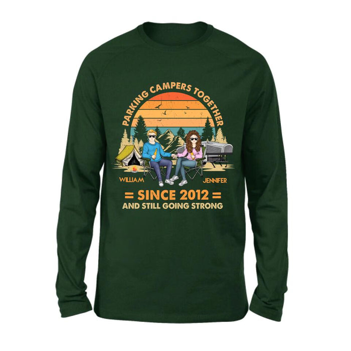 Custom Personalized Camping Couple Holding Hands Shirt/ Hoodie - Gift Idea For Couple/ Camping Lover - Parking Campers Together Since 2012 And Still Going Strong