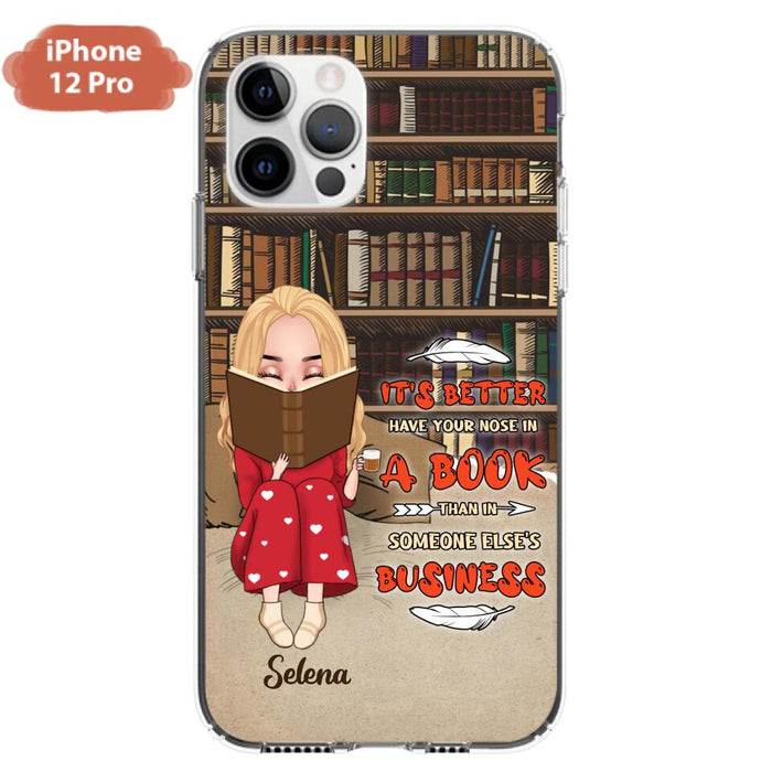 Custom Personalized Reading Chibi Girl Phone Case - Gift Idea For Reading Lover - It's Better To Have Your Nose In A Book - Case For iPhone And Samsung