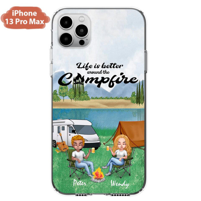 Custom Personalized Camping Couple With Dog Phone Case - Couple With Upto 3 Dogs - Gift Idea For Dog/ Camping Lover - Let's Be Adventurers - Case For iPhone And Samsung