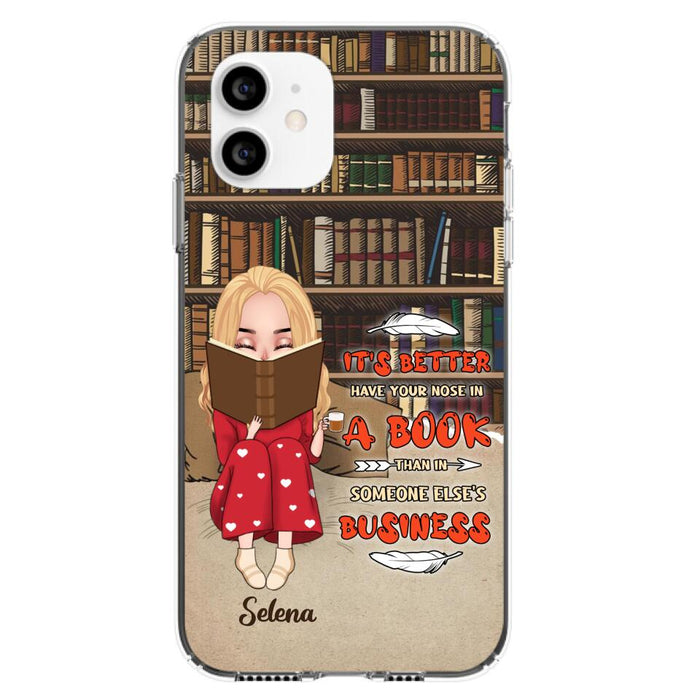 Custom Personalized Reading Chibi Girl Phone Case - Gift Idea For Reading Lover - It's Better To Have Your Nose In A Book - Case For iPhone And Samsung