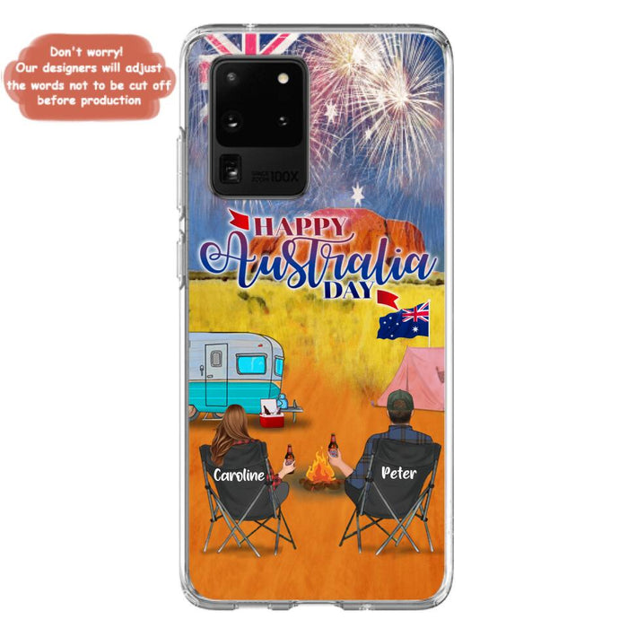 Custom Personalized Camping Happy Australia Day Phone Case - Couple/ Parents With Upto 2 Kids And 2 Pets - Gift Idea For Camping Lover - Case For iPhone And Samsung