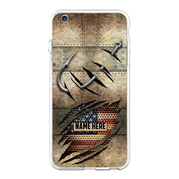 Custom Personalized Fishing America Flag Phone Case - Gift Idea For Fishing Lover - Case For iPhone And Samsung