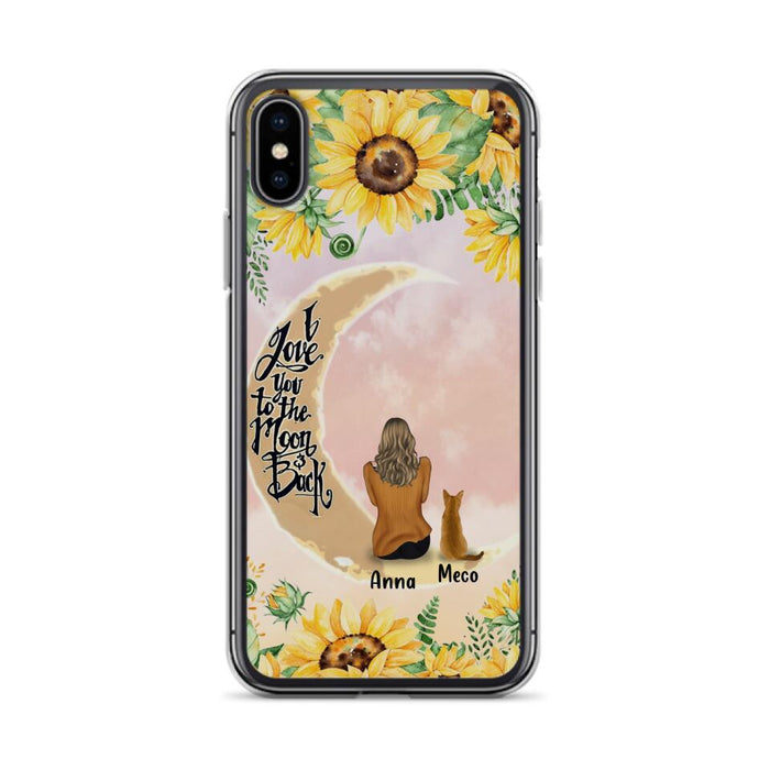 Custom Personalized Cat Sun Flower Phone Case - Upto 6 Cats - Gift Idea For Cat Lover - I Love You To The Moon And Back - Case For iPhone And Samsung