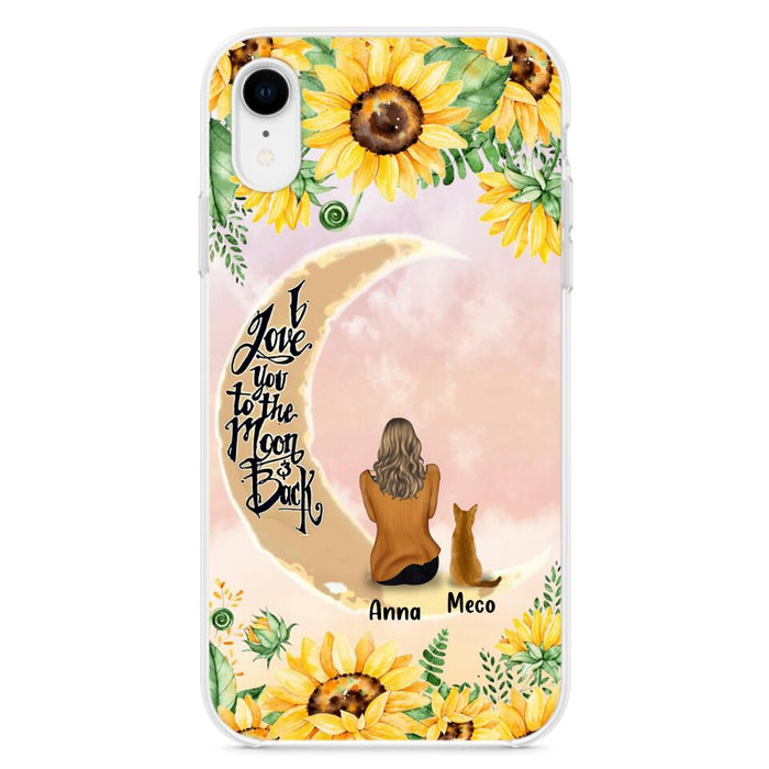 Custom Personalized Cat Sun Flower Phone Case - Upto 6 Cats - Gift Idea For Cat Lover - I Love You To The Moon And Back - Case For iPhone And Samsung