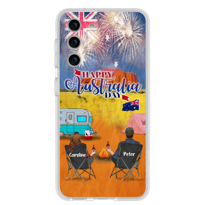 Custom Personalized Camping Happy Australia Day Phone Case - Couple/ Parents With Upto 2 Kids And 2 Pets - Gift Idea For Camping Lover - Case For iPhone And Samsung