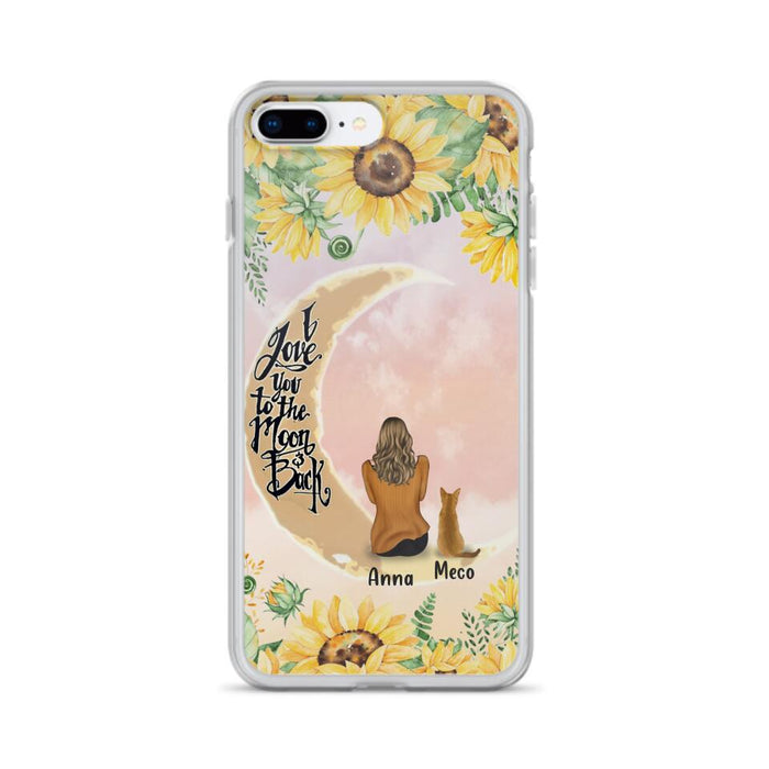 Custom Personalized Cat Sun Flower Phone Case - Upto 6 Cats - Gift Idea For Cat Lover - I Love You To The Moon And Back - Case For iPhone And Samsung