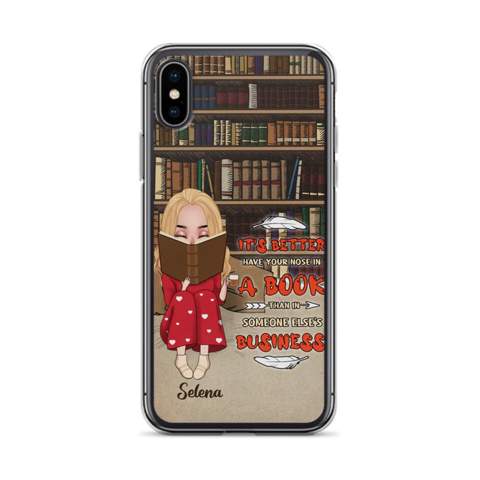 Custom Personalized Reading Chibi Girl Phone Case - Gift Idea For Reading Lover - It's Better To Have Your Nose In A Book - Case For iPhone And Samsung