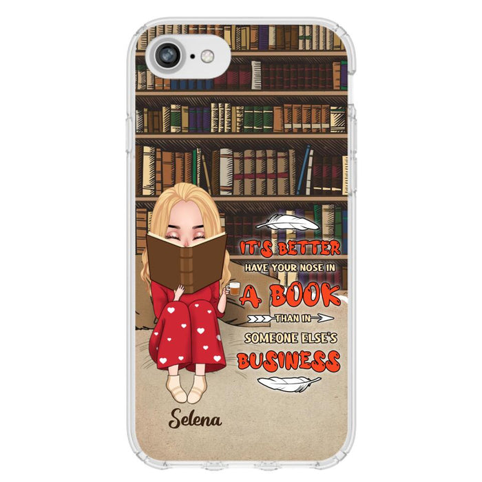 Custom Personalized Reading Chibi Girl Phone Case - Gift Idea For Reading Lover - It's Better To Have Your Nose In A Book - Case For iPhone And Samsung