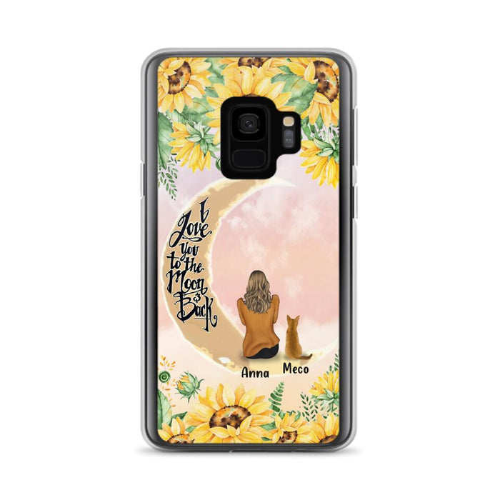 Custom Personalized Cat Sun Flower Phone Case - Upto 6 Cats - Gift Idea For Cat Lover - I Love You To The Moon And Back - Case For iPhone And Samsung