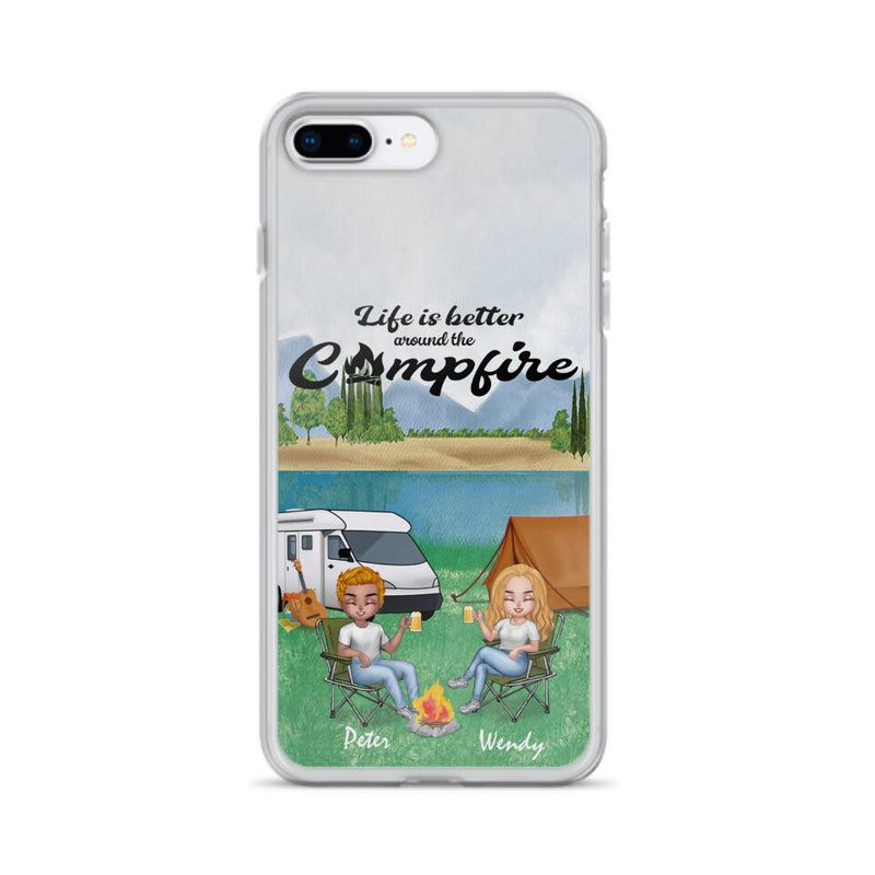 Custom Personalized Camping Couple With Dog Phone Case - Couple With Upto 3 Dogs - Gift Idea For Dog/ Camping Lover - Let's Be Adventurers - Case For iPhone And Samsung
