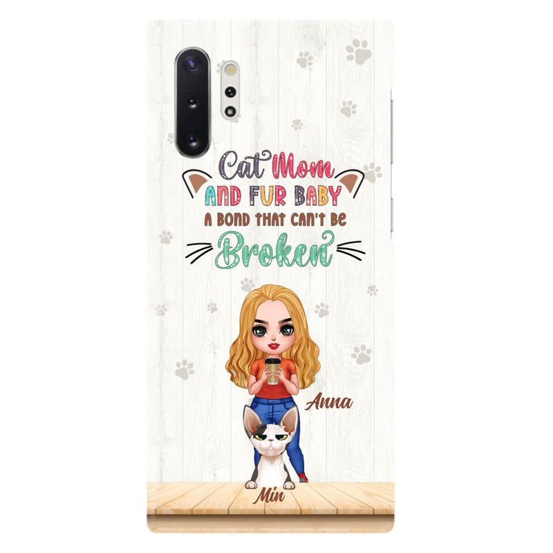 Personalized Cat Mom Chibi Phone Case - Gift Idea For Mother's Day/Cat Lovers With Up to 6 Cats - Cat Mom And Fur Baby A Bond That Can't Be Broken - Case For iPhone And Samsung