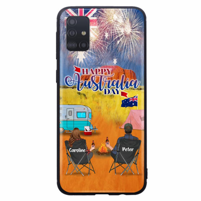 Custom Personalized Camping Happy Australia Day Phone Case - Couple/ Parents With Upto 2 Kids And 2 Pets - Gift Idea For Camping Lover - Case For iPhone And Samsung