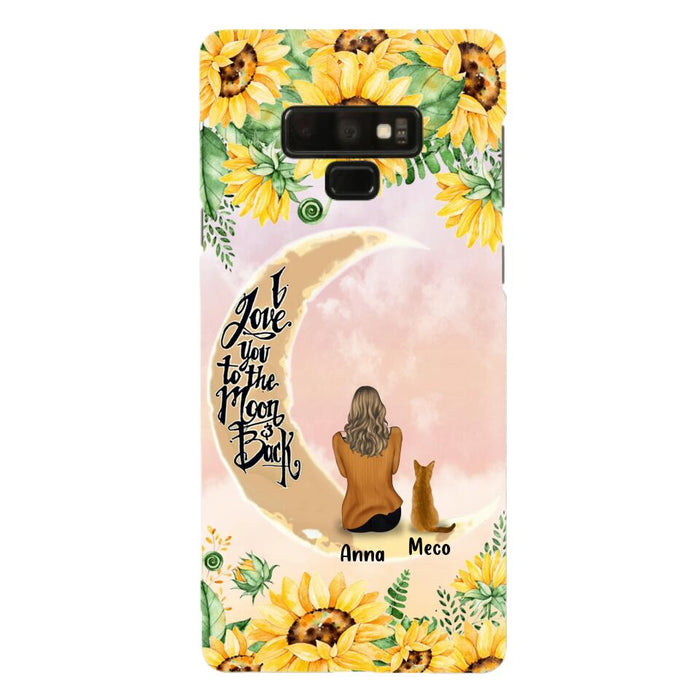 Custom Personalized Cat Sun Flower Phone Case - Upto 6 Cats - Gift Idea For Cat Lover - I Love You To The Moon And Back - Case For iPhone And Samsung