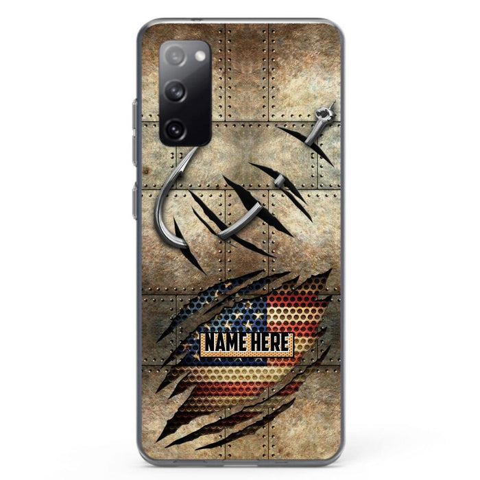 Custom Personalized Fishing America Flag Phone Case - Gift Idea For Fishing Lover - Case For iPhone And Samsung