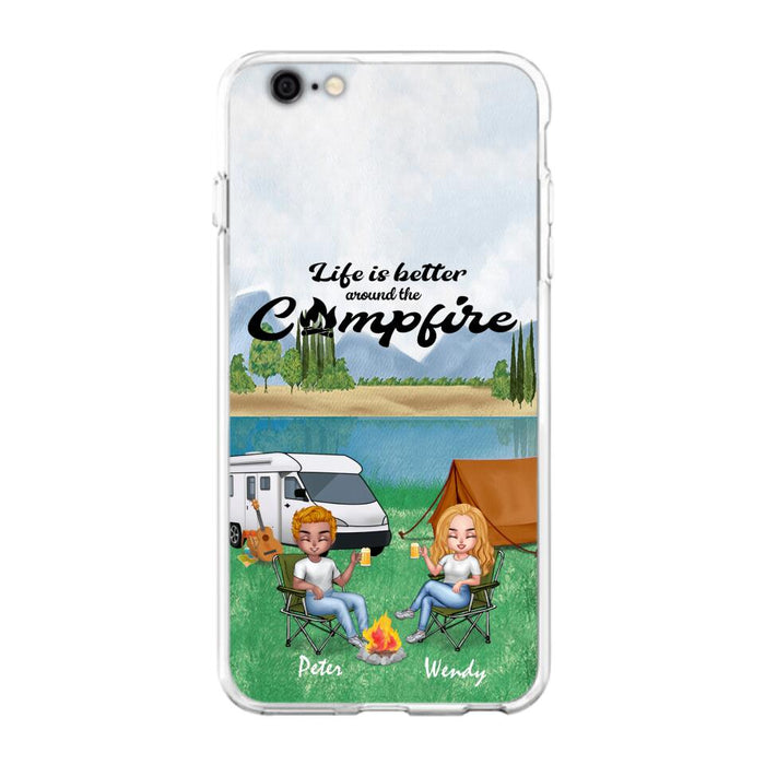 Custom Personalized Camping Couple With Dog Phone Case - Couple With Upto 3 Dogs - Gift Idea For Dog/ Camping Lover - Let's Be Adventurers - Case For iPhone And Samsung