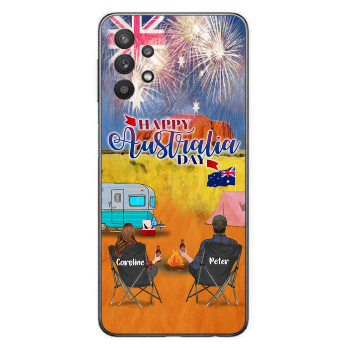 Custom Personalized Camping Happy Australia Day Phone Case - Couple/ Parents With Upto 2 Kids And 2 Pets - Gift Idea For Camping Lover - Case For iPhone And Samsung