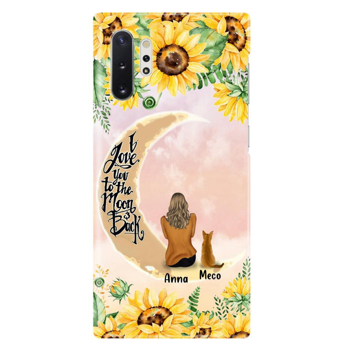 Custom Personalized Cat Sun Flower Phone Case - Upto 6 Cats - Gift Idea For Cat Lover - I Love You To The Moon And Back - Case For iPhone And Samsung