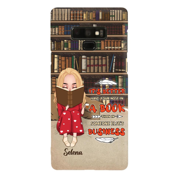 Custom Personalized Reading Chibi Girl Phone Case - Gift Idea For Reading Lover - It's Better To Have Your Nose In A Book - Case For iPhone And Samsung