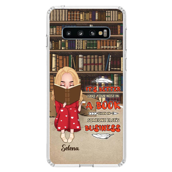 Custom Personalized Reading Chibi Girl Phone Case - Gift Idea For Reading Lover - It's Better To Have Your Nose In A Book - Case For iPhone And Samsung