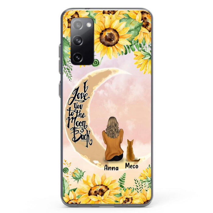 Custom Personalized Cat Sun Flower Phone Case - Upto 6 Cats - Gift Idea For Cat Lover - I Love You To The Moon And Back - Case For iPhone And Samsung