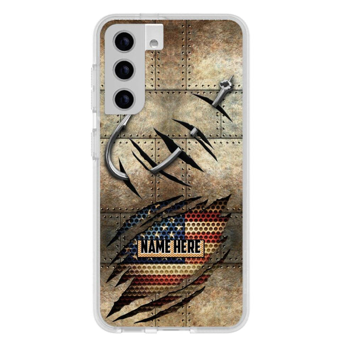 Custom Personalized Fishing America Flag Phone Case - Gift Idea For Fishing Lover - Case For iPhone And Samsung