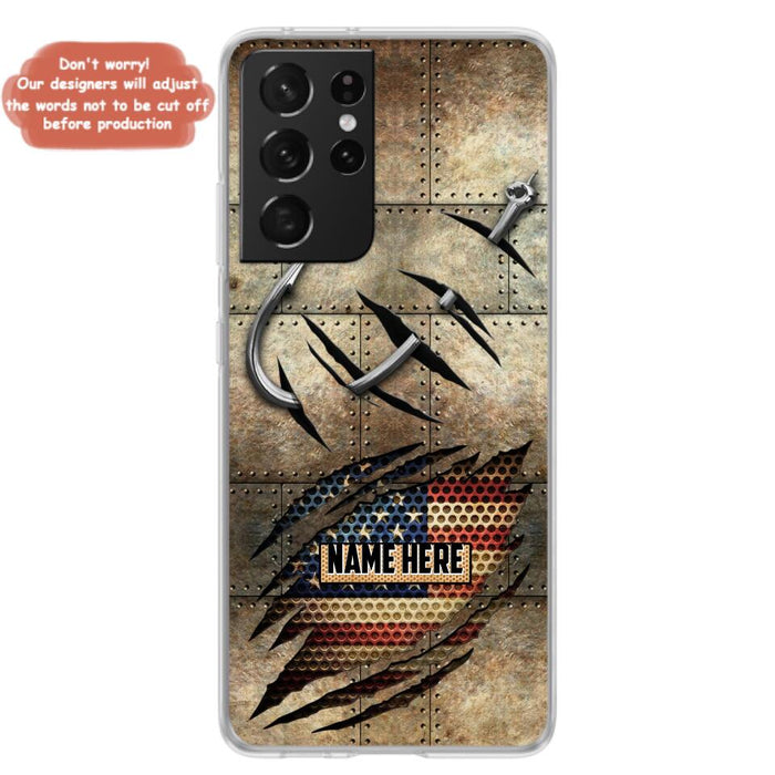 Custom Personalized Fishing America Flag Phone Case - Gift Idea For Fishing Lover - Case For iPhone And Samsung