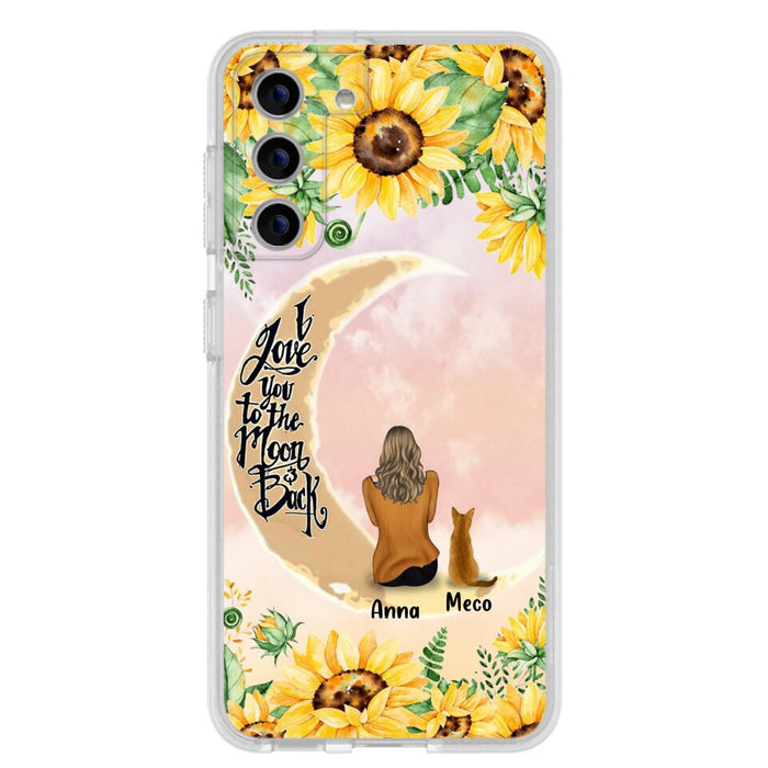 Custom Personalized Cat Sun Flower Phone Case - Upto 6 Cats - Gift Idea For Cat Lover - I Love You To The Moon And Back - Case For iPhone And Samsung