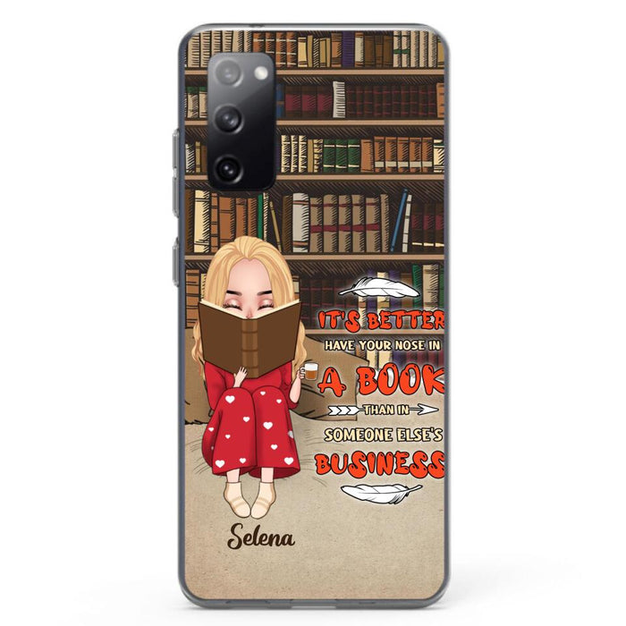 Custom Personalized Reading Chibi Girl Phone Case - Gift Idea For Reading Lover - It's Better To Have Your Nose In A Book - Case For iPhone And Samsung