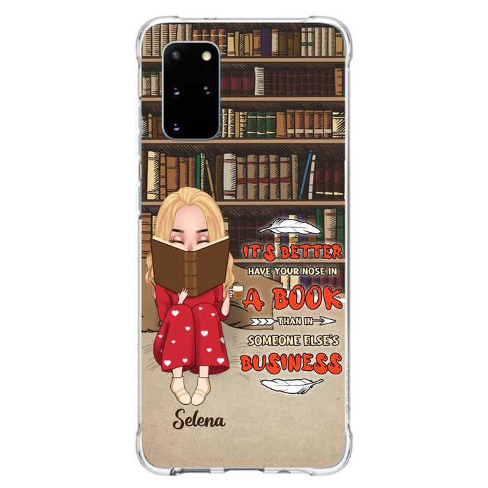 Custom Personalized Reading Chibi Girl Phone Case - Gift Idea For Reading Lover - It's Better To Have Your Nose In A Book - Case For iPhone And Samsung