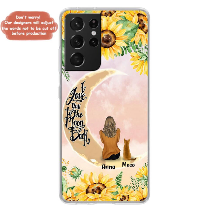 Custom Personalized Cat Sun Flower Phone Case - Upto 6 Cats - Gift Idea For Cat Lover - I Love You To The Moon And Back - Case For iPhone And Samsung