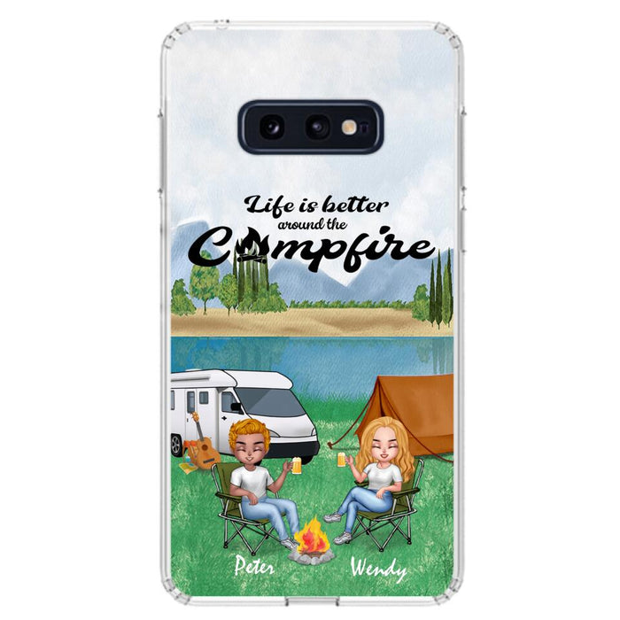 Custom Personalized Camping Couple With Dog Phone Case - Couple With Upto 3 Dogs - Gift Idea For Dog/ Camping Lover - Let's Be Adventurers - Case For iPhone And Samsung