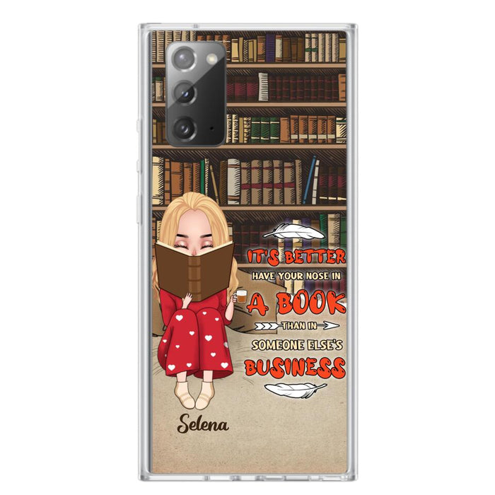 Custom Personalized Reading Chibi Girl Phone Case - Gift Idea For Reading Lover - It's Better To Have Your Nose In A Book - Case For iPhone And Samsung