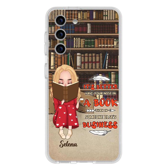 Custom Personalized Reading Chibi Girl Phone Case - Gift Idea For Reading Lover - It's Better To Have Your Nose In A Book - Case For iPhone And Samsung